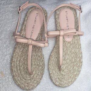 Stuart Weitzman Blush Leather T-Strap Espadrille Sandals